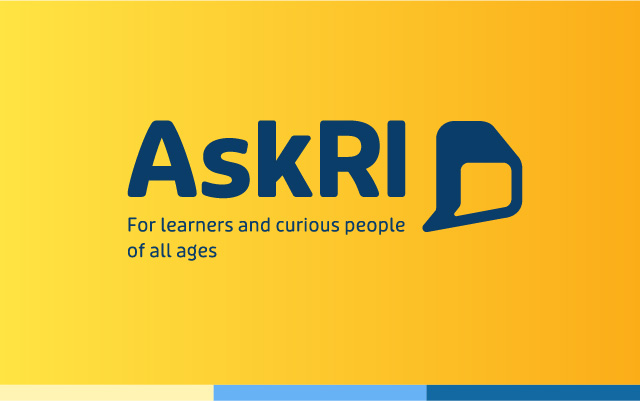A soft, friendly logo for Ask RI in dark blue text over a warm, yellow to orange gradient
